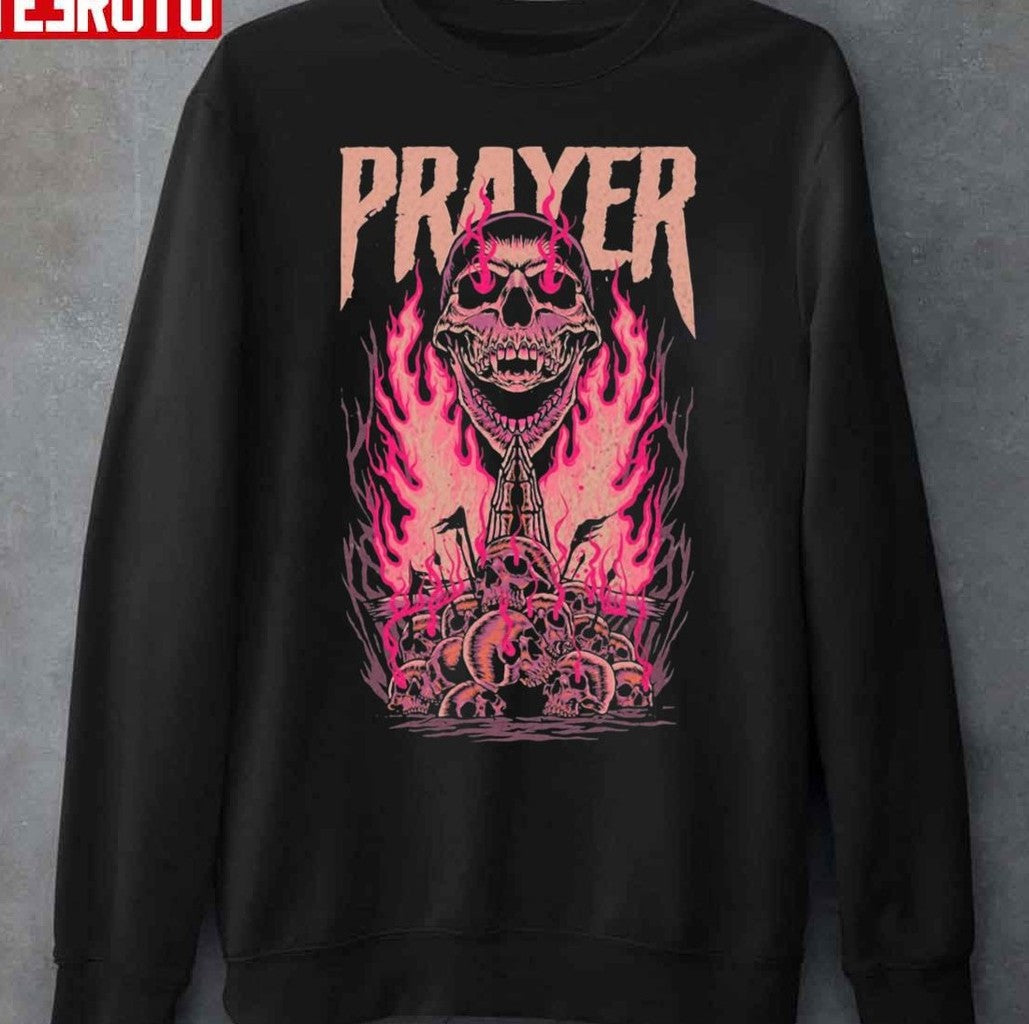 Prayer Skull In Fire Halloween Unisex Sweatshirt