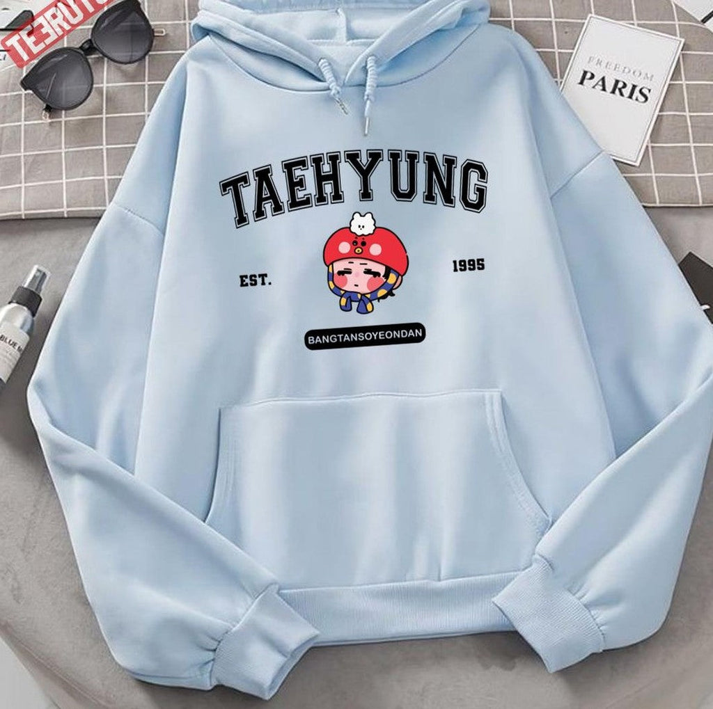 Bangtan Taehyung Chibi Cute Vintage BTS V EST 1995 Design Unisex Hoodie