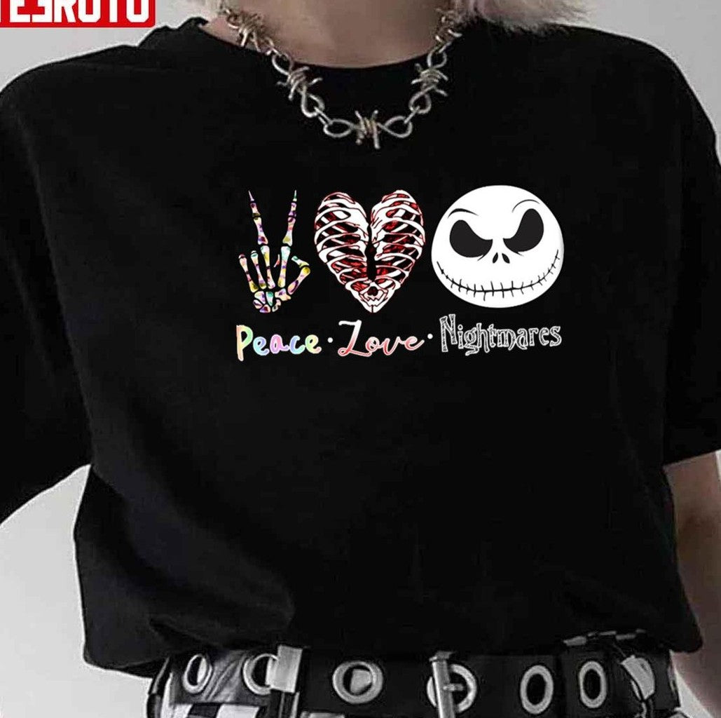 Peace Love And Nightmares Jack Skellington Unisex T-Shirt