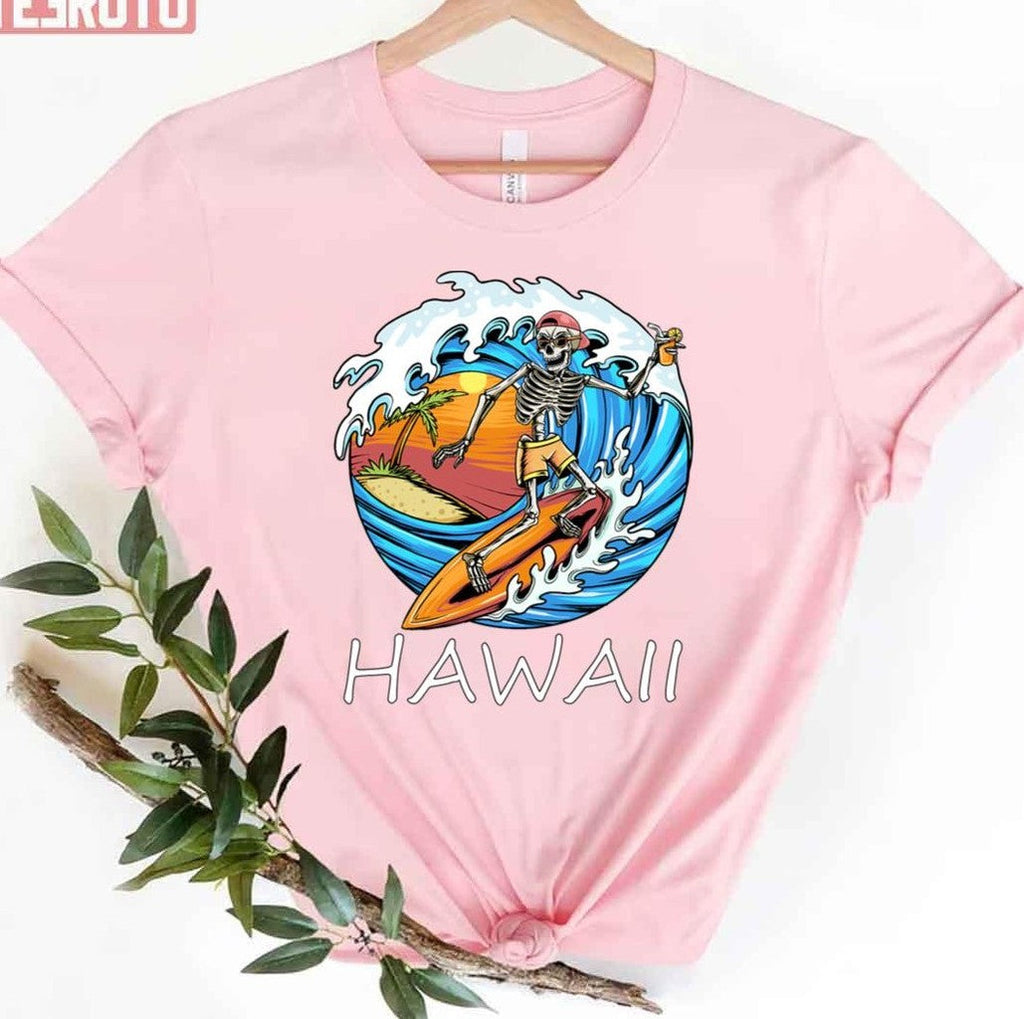 Skeleton Surfing Vintage Hawaii Surfing Label Unisex T-shirt