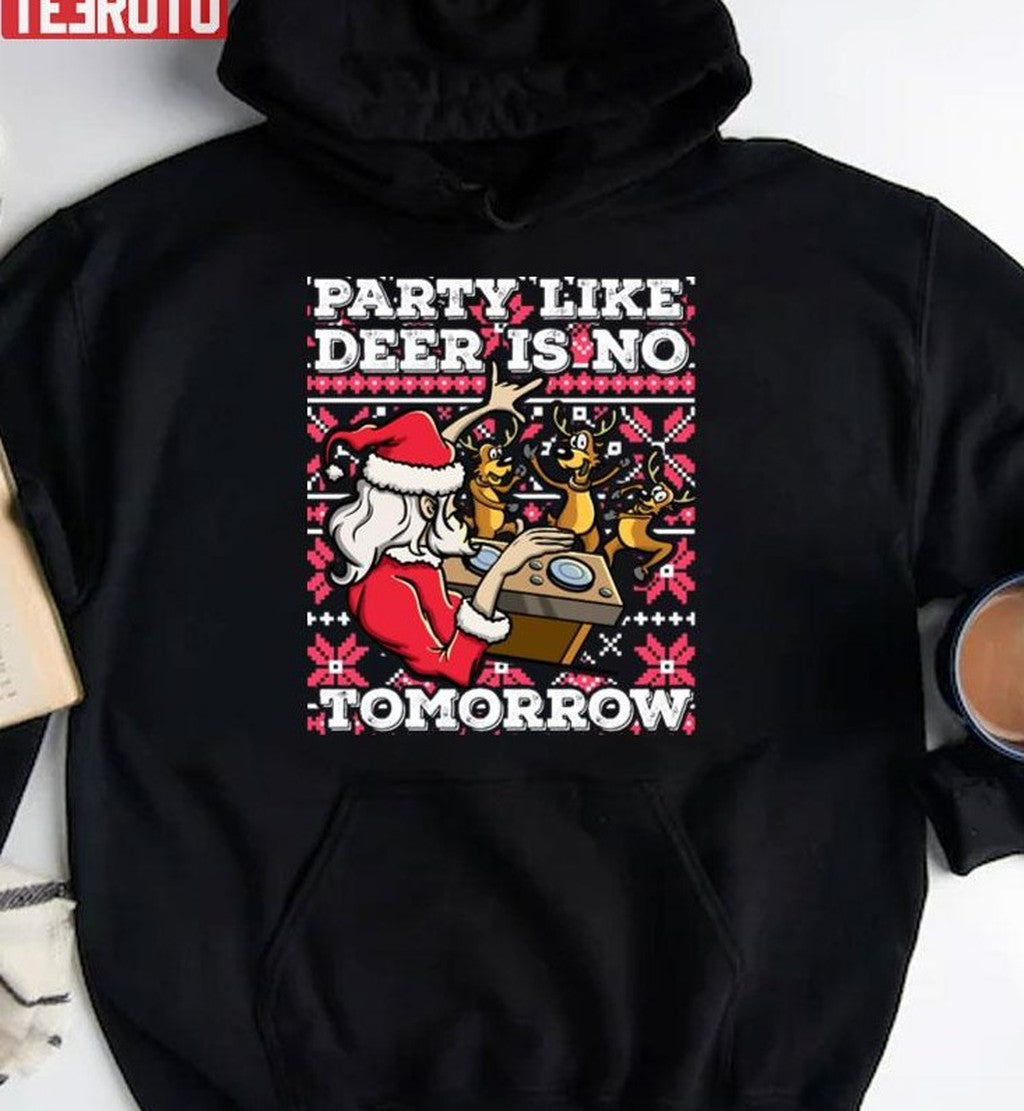 Santa Claus Deer Dj Dancing Reindeer Party Fun Christmas Pun Unisex Sweatshirt