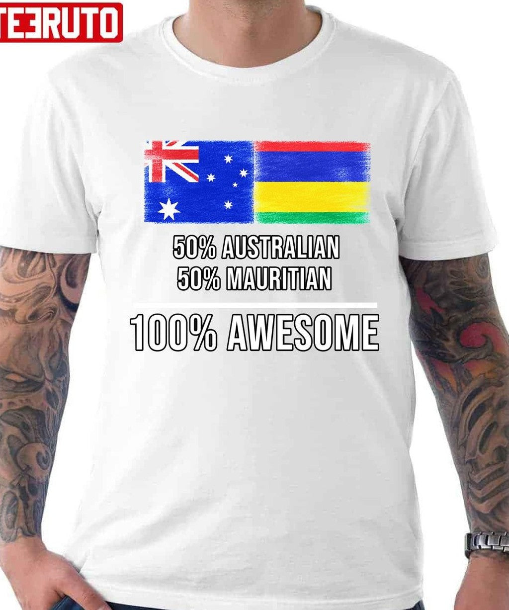 50 Australian 50 Mauritian 100 Awesome Mauritius Flag Unisex T-Shirt