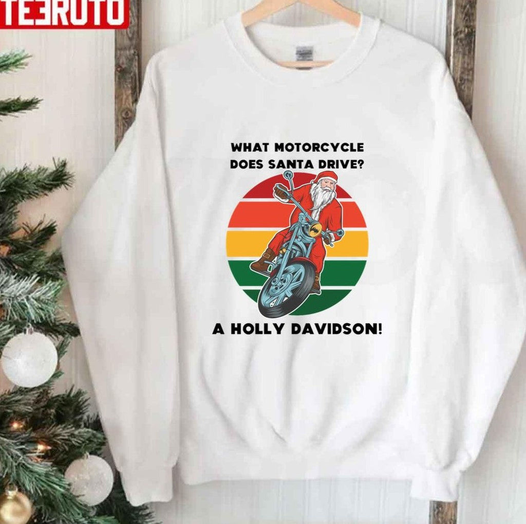 Santa Motorcycle Holly Davidson Joke Christmas Unisex Sweatshirt