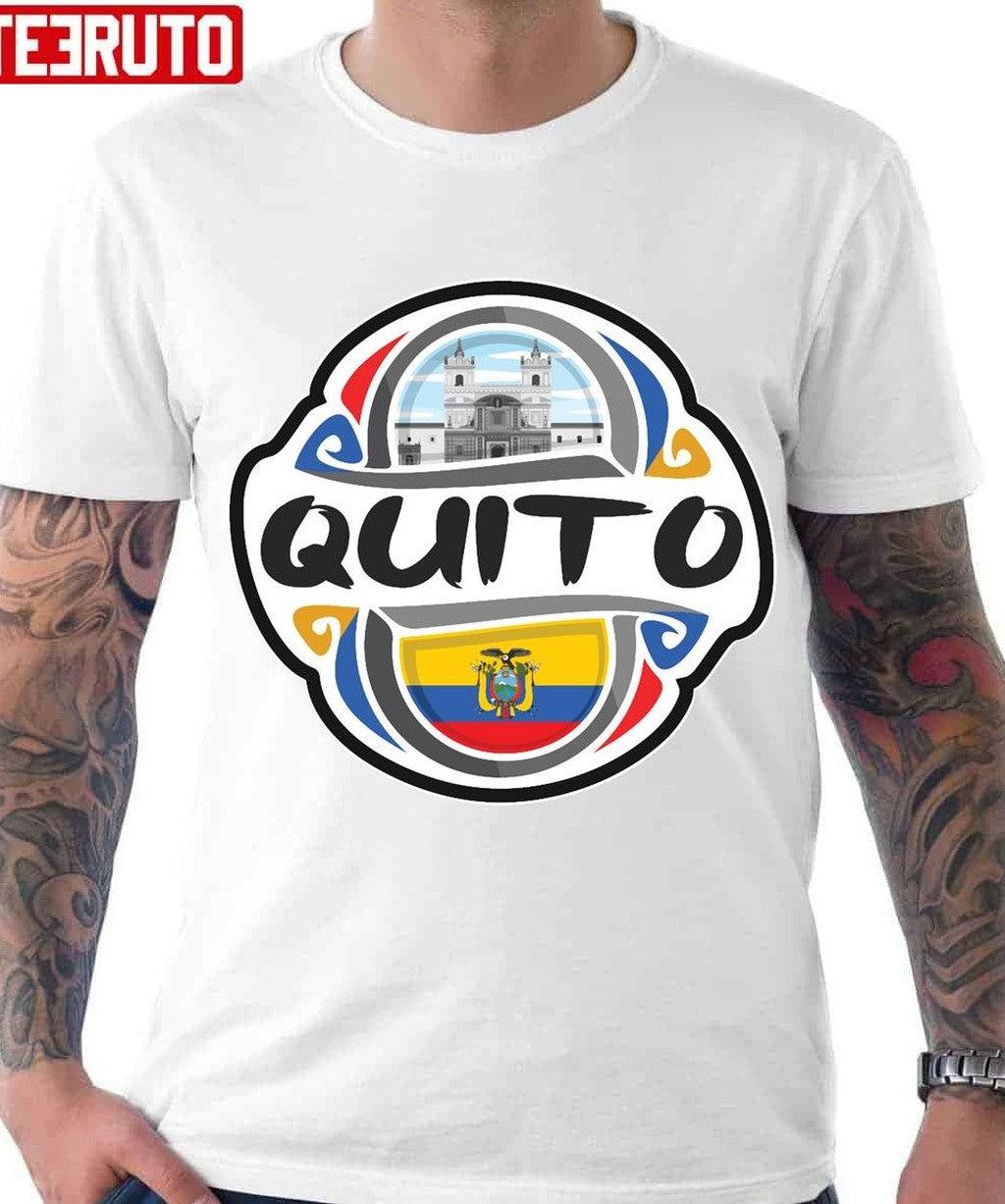 Quito Ecuador Flag Badge Travel Souvenir Stamp Unisex T-Shirt