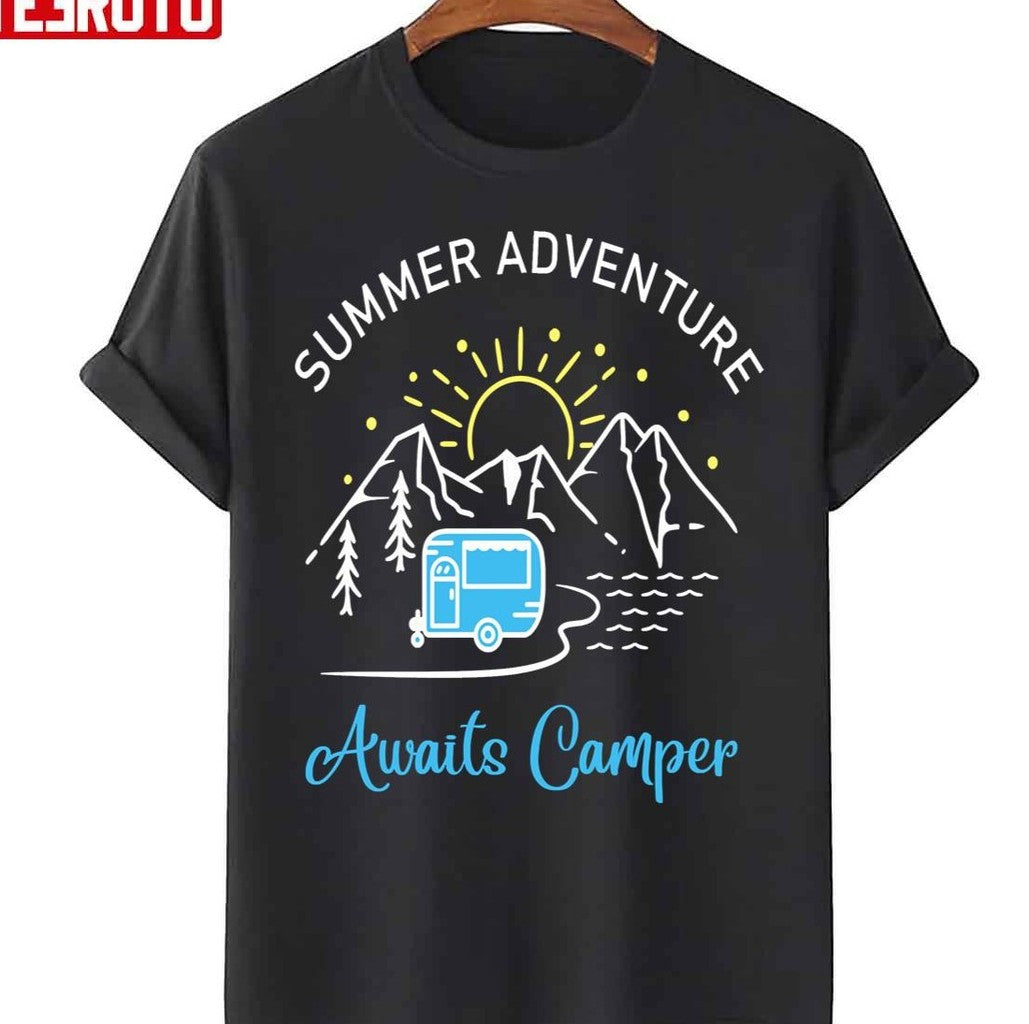 Summer Adventure Awaits Camper Funny Camping Quote Unisex T-Shirt