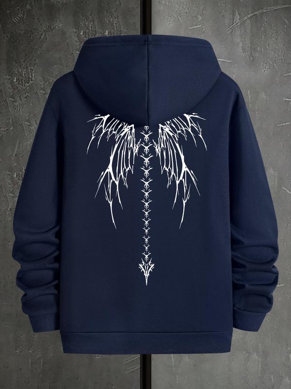 Men's Angel Wings Print Hoodie, Fashion Casual Regular Fit, Drawstring Pocket Sweatshirt for Outdoor Daily Wear, Spring & Fall StyleÂ 