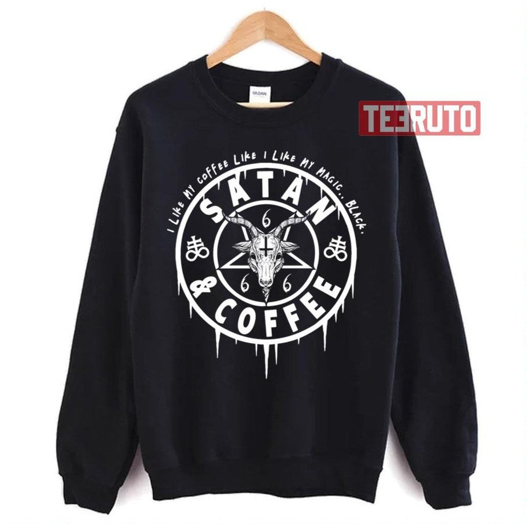 Satan And Coffee Funny Satanic Occult Unisex T-Shirt