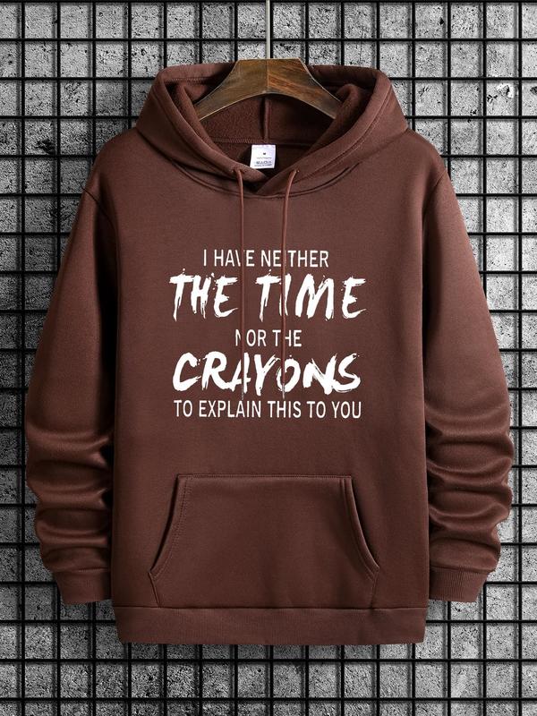 Men's Letter Print Drawstring Pocket Hoodie, Essentials Sweatshirt, Long Sleeve Regular Fit, Men's Clothing for Going OutÂ 
