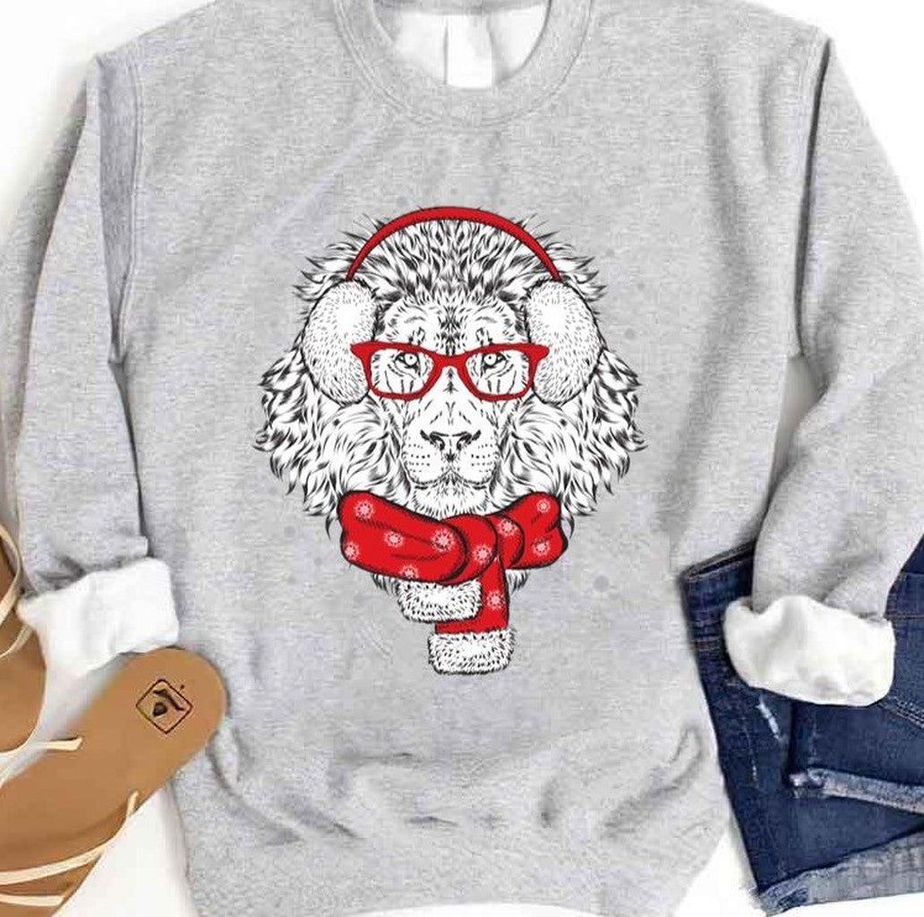 Beautiful Lion Winter Scarf New Year's Christmas Unisex Sweatshirt