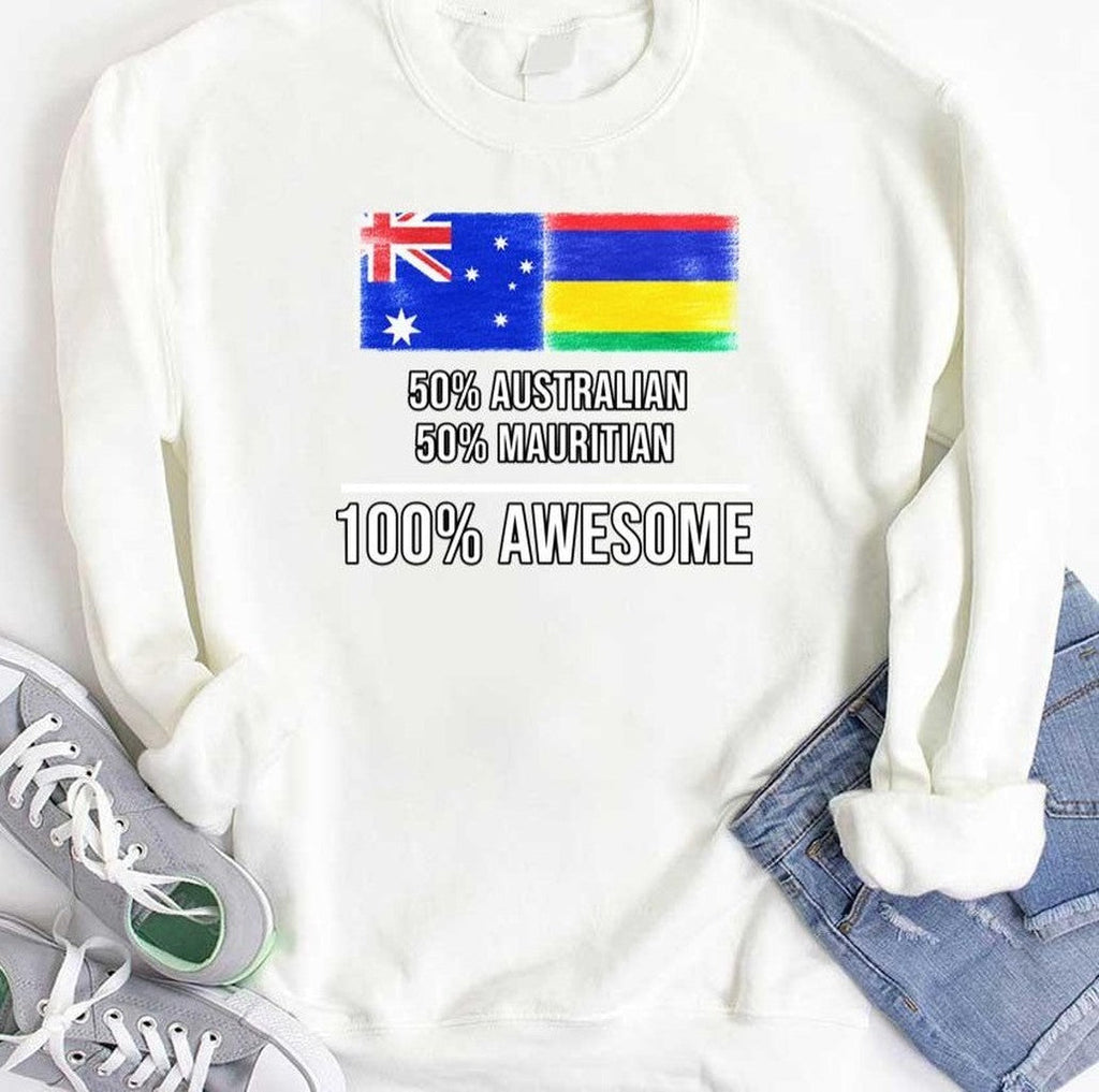 50 Australian 50 Mauritian 100 Awesome Mauritius Flag Unisex T-Shirt