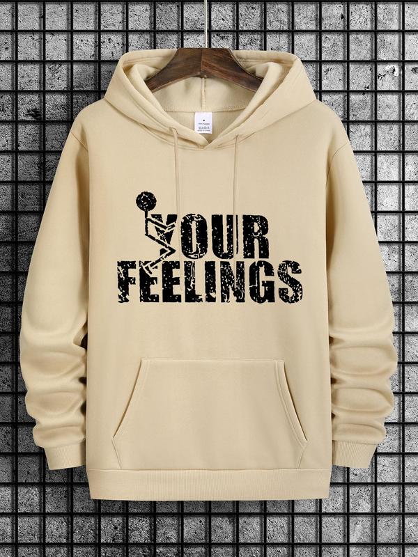 Letter Print Men's Drawstring Hoodie, Regular Fit Pocket Sweatshirt, 2000s Spring & Fall Men's Streetwear, Casual FashionÂ 