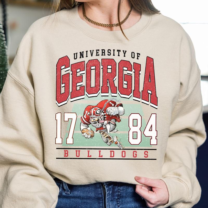 Georgia Bulldogs Vintage NCAA College Sweatshirt, Classic Sport Style Gift, Football Fans, University Cotton Pullover, Vintage Sweatshirt, Sport