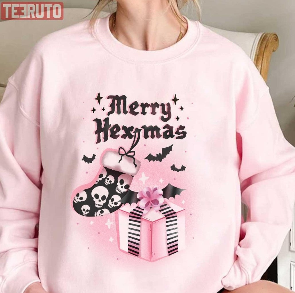 Pink Skull Merry Hex Mas Christmas Halloween Unisex Sweatshirt