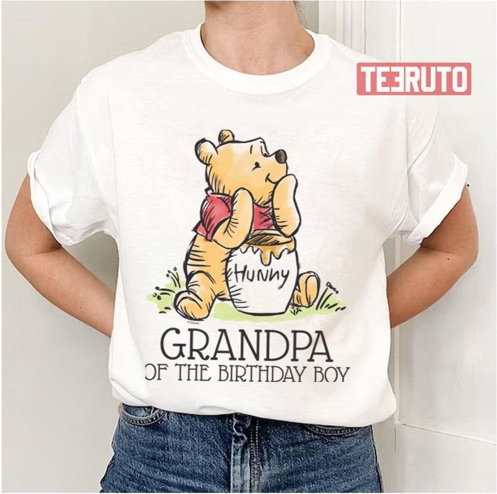 Pooh Watercolor First Birthday Grandpa Unisex T-Shirt