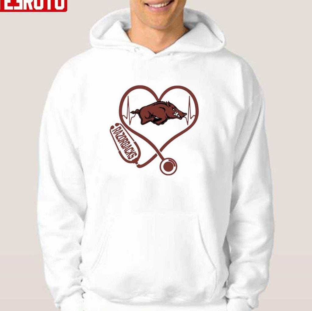 Nurse Love Arkansas Razorbacks Heartbeat Unisex T-Shirt
