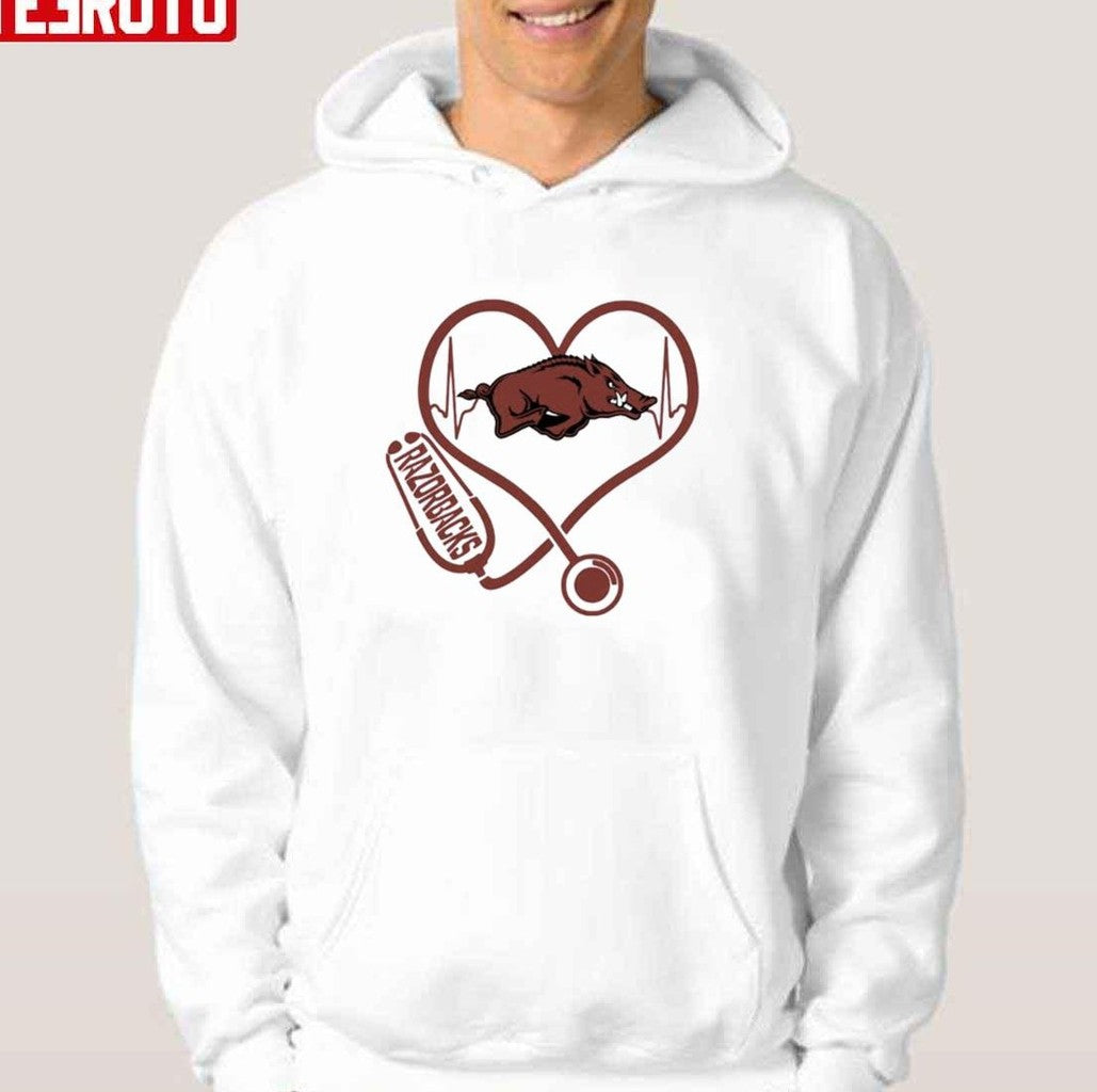 Nurse Love Arkansas Razorbacks Heartbeat Unisex T-Shirt