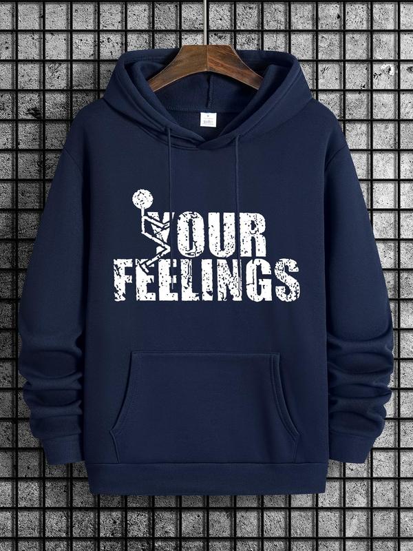 Letter Print Men's Drawstring Hoodie, Regular Fit Pocket Sweatshirt, 2000s Spring & Fall Men's Streetwear, Casual FashionÂ 