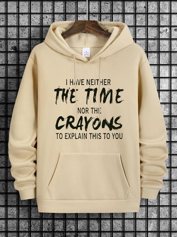 Men's Letter Print Drawstring Pocket Hoodie, Essentials Sweatshirt, Long Sleeve Regular Fit, Men's Clothing for Going OutÂ 