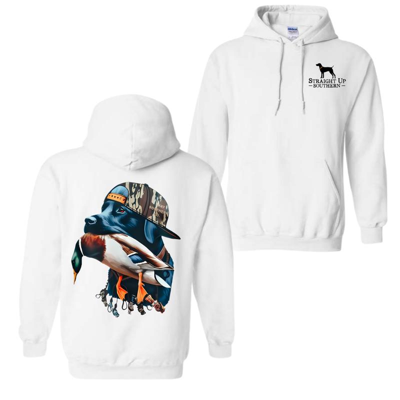 Straight Up Southern Hoodie - Bold Black Hunting Dog with Duck Graphic, Perfect for Outdoorsmen and Waterfowl Hunters, Unisex Hoodie For Women, For Me