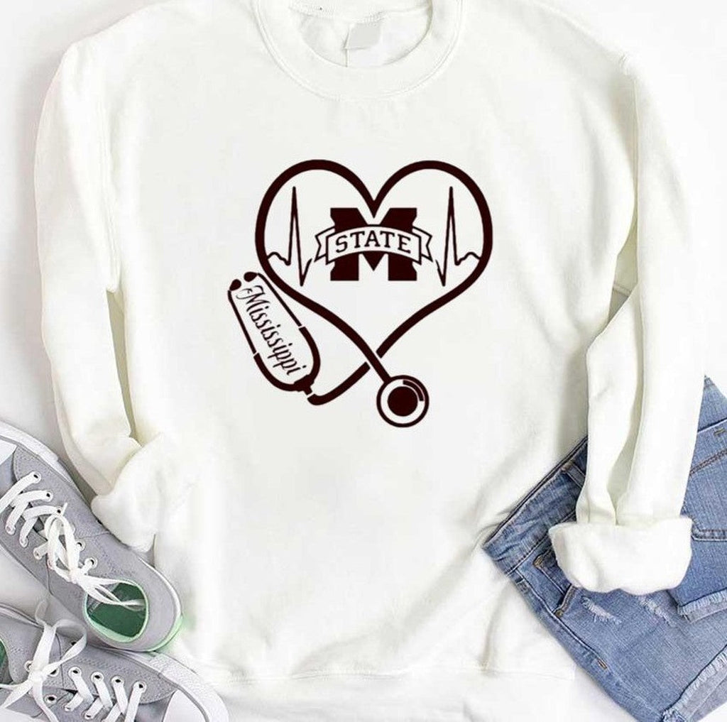 Nurse Love Mississippi State Bulldogs Heartbeat Unisex T-Shirt