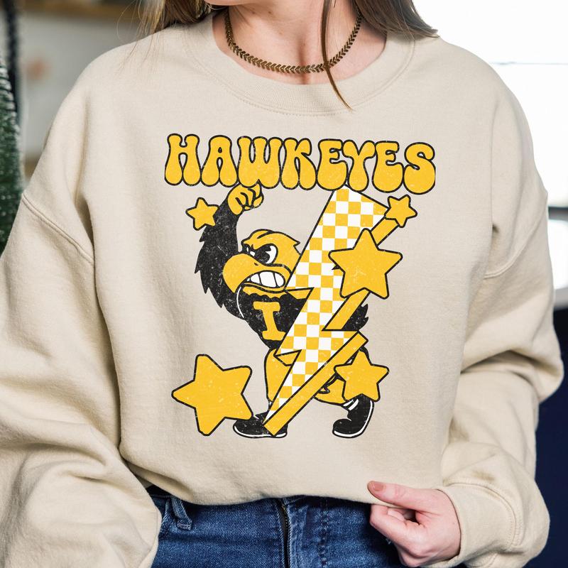 Iowa Hawkeyes Vintage NCAA Football Sweatshirt, University Sport Shirt, Classic Gift for Fans, Women, Cotton Collection, Comfort Pullover T-Shirt
