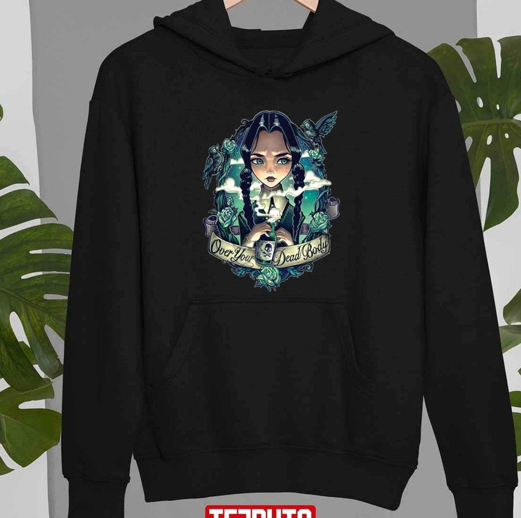 Over Your Dead Body The Addams Family Image Retro Black Art Unisex T-Shirt