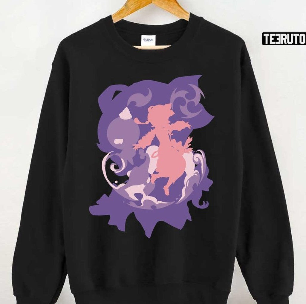 Pink Silhouette Of Dori From Genshin Impact Game In Double Exposure Technique Unisex T-shirt
