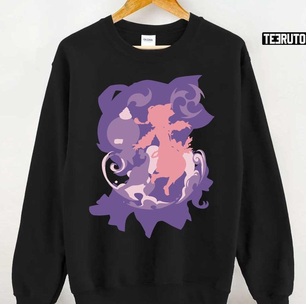 Pink Silhouette Of Dori From Genshin Impact Game In Double Exposure Technique Unisex T-shirt