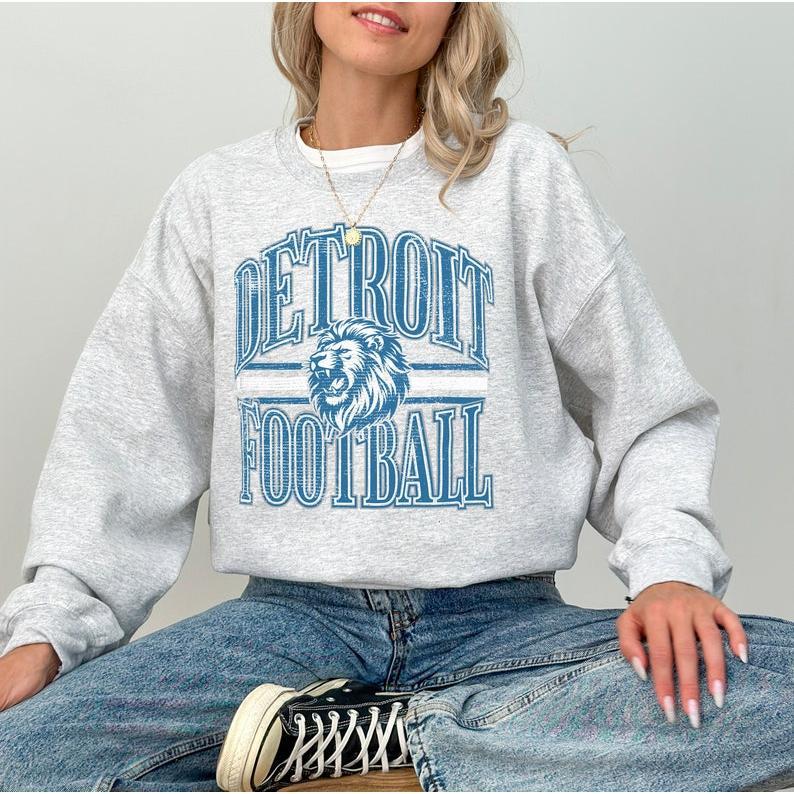 Detroit Football Sweatshirt, Vintage Detroit Crewneck Sweatshirt Shirt, Lions Gear, Detroit Hoodie, Detroit Game Day Sweatshirt