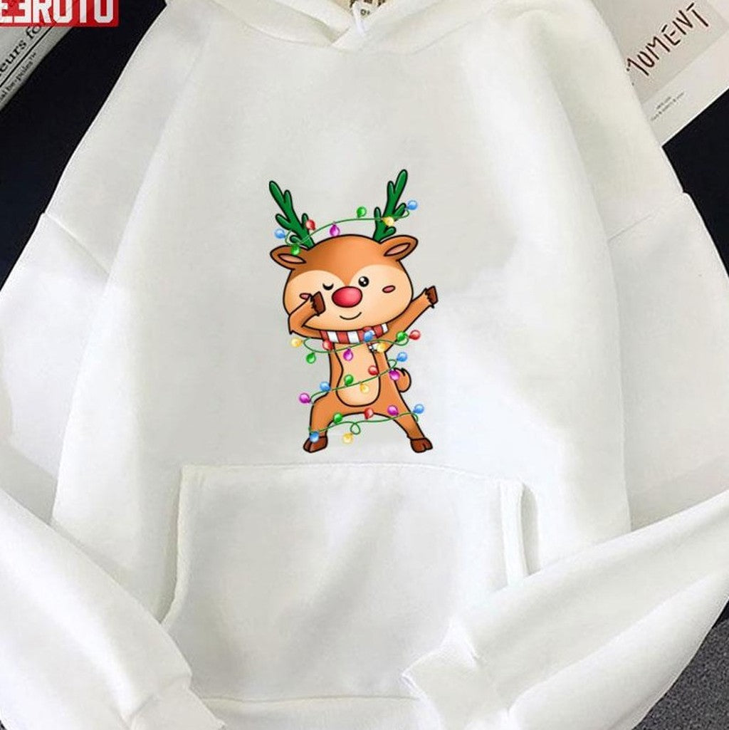 Reindeer Christmas Lights Santa Dabbing Through The Snow Unisex Sweatshirt