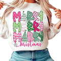 Merry Christmas Pink Xmas Sweatshirt, Christmas Coquette Bow, Christmas Shirt, Merry and Bright Tee