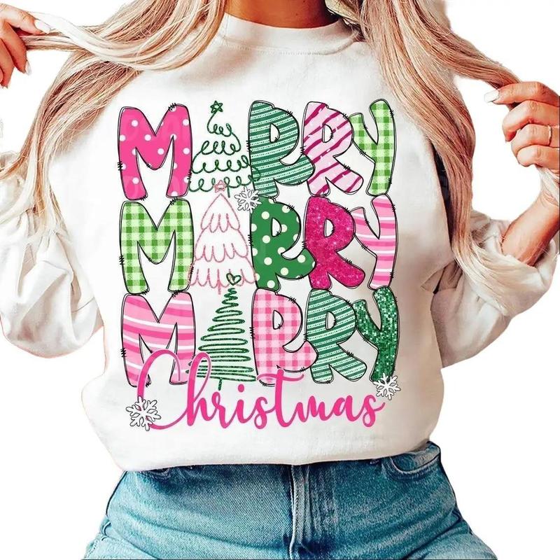 Merry Christmas Pink Xmas Sweatshirt, Christmas Coquette Bow, Christmas Shirt, Merry and Bright Tee