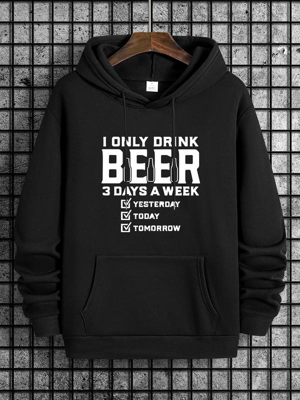 Unisex Men's Initial Print Drop Shoulder Essentials Hoodie, Fashion Sweatshirt with Drawstring Pockets, Men's Clothing, Gift for MenÂ 