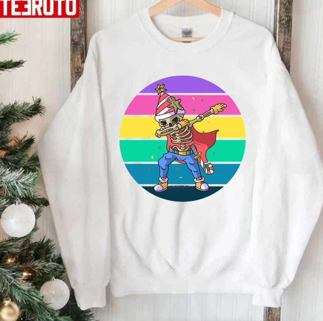 Skull Santa Merry Christmas Dabbing Skeleton Christmas Art Unisex Sweatshirt