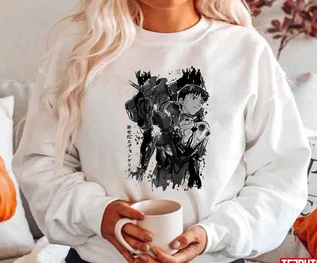 Shinji Ikari Balck And White Design Neon Genesis Evangelion Unisex Hoodie