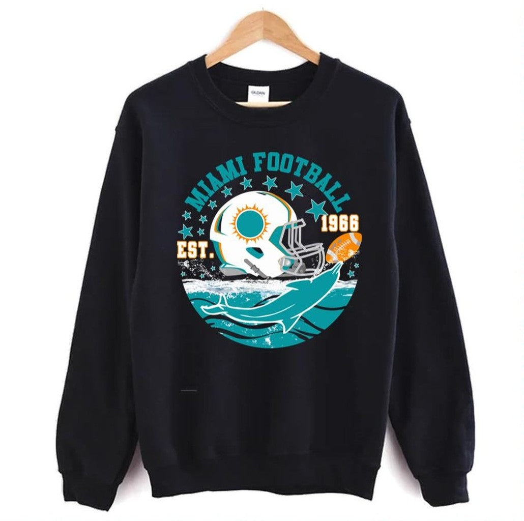 Round Design Miami Sports Football Est 1966 Football Helmet Novelty Unisex Sweatshirt