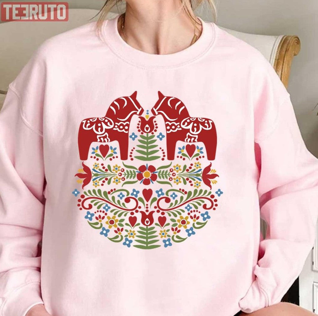 Scandinavian Dala Horse Swedish Folk Art Unisex Sweatshirt