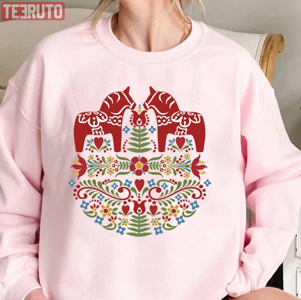 Scandinavian Dala Horse Swedish Folk Art Unisex Sweatshirt