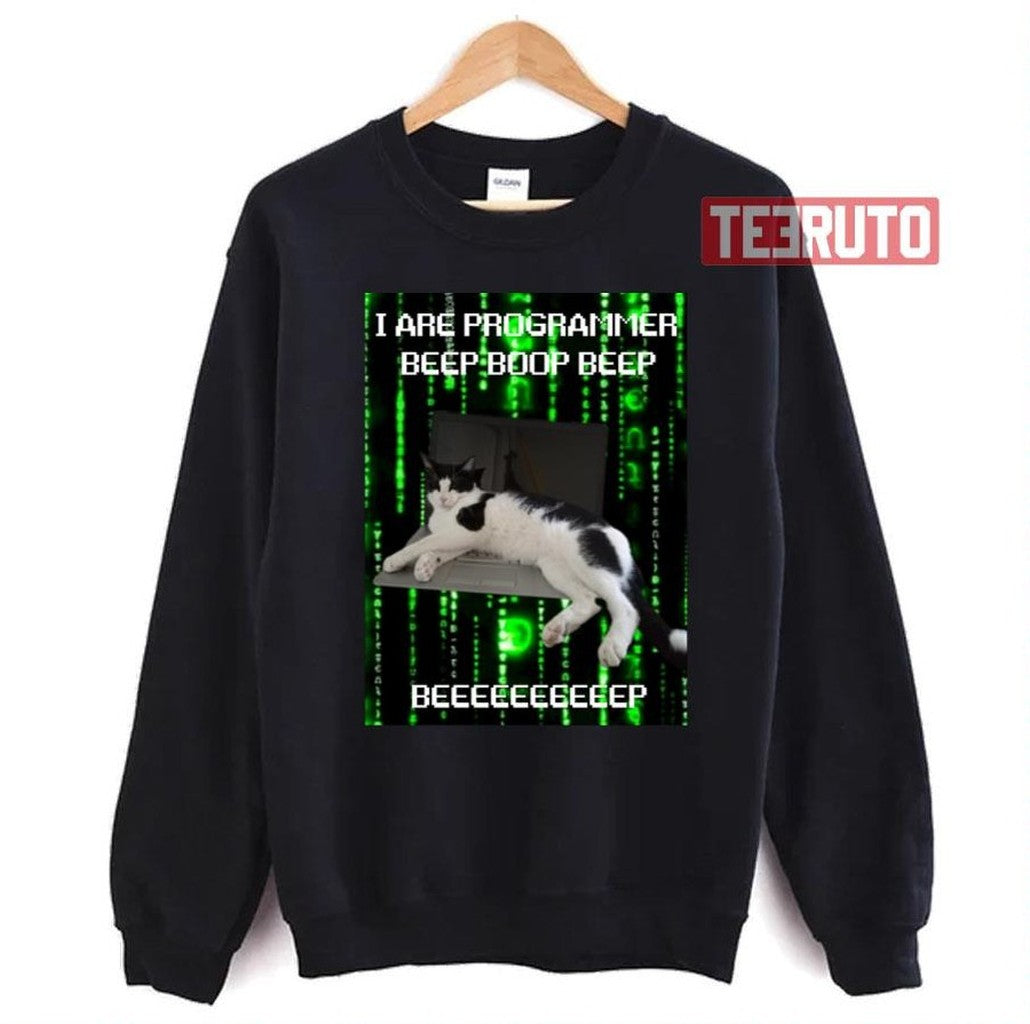 Programmer Cat Beep Boop Coding Green Unisex T-Shirt