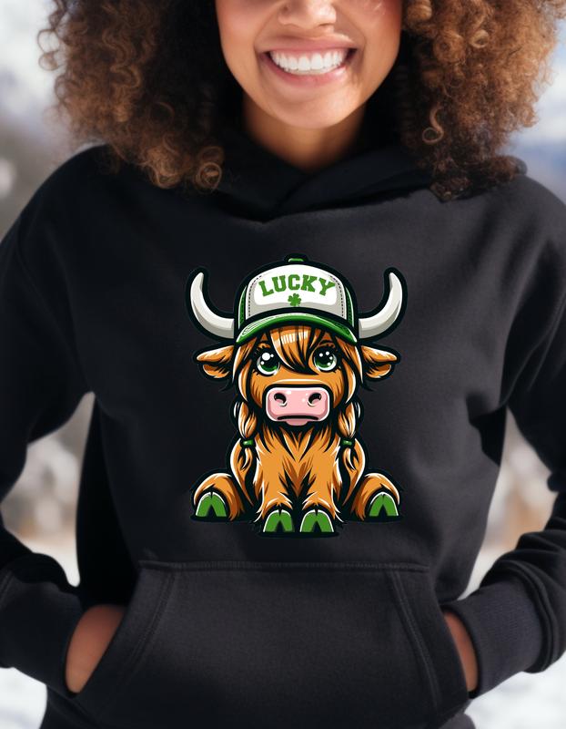 Lucky Cap Girl Cow Sweatshirts - St Pattys Day - Unisex - Comfy & Soft