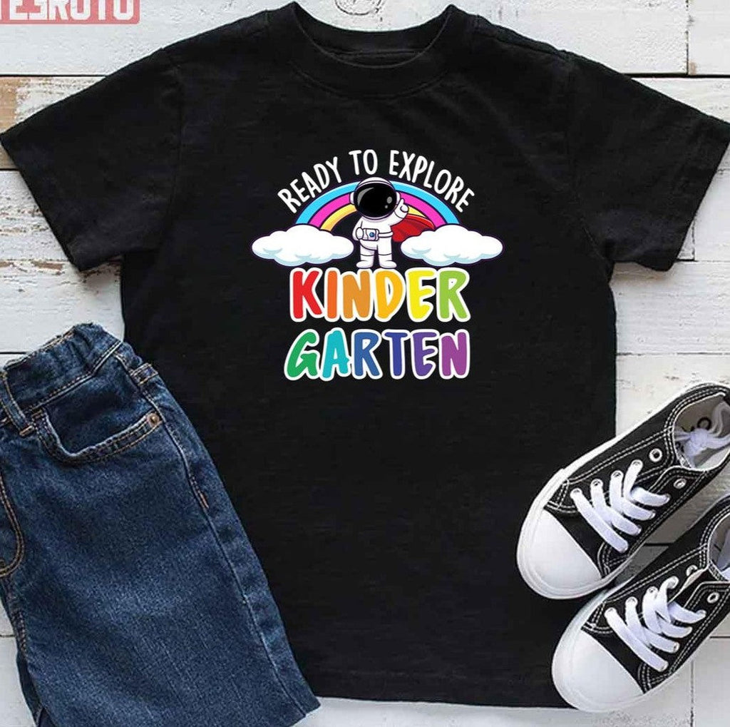 Astronaut Back To School Ready To Explore Kindergarten Leopard Boho Rainbow Unisex T-Shirt