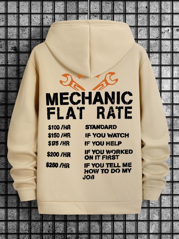 Men's Mechanic Flat Rate Hoodie with Letter Print, Casual Regular Fit Long Sleeve Sweatshirt, Men's Spring & Fall Everyday FashionÂ 