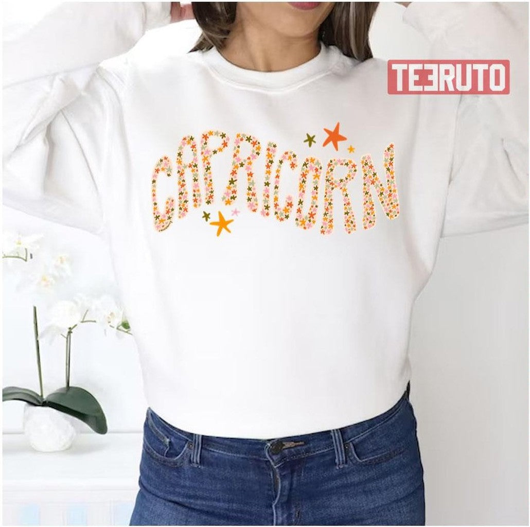 Starry Capricorn Waved Text Zodiac Sign Unisex Sweatshirt