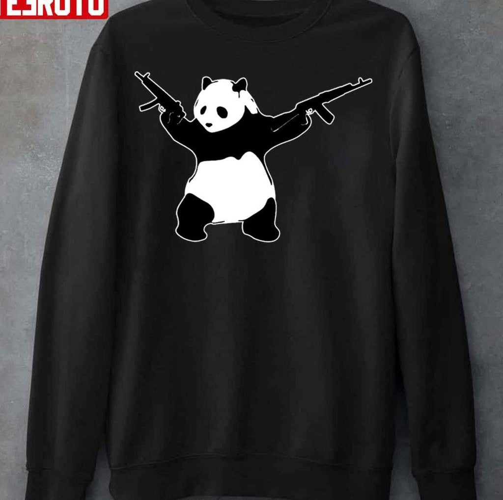Banksy's Panda Holding Assault Rifles Unisex Sweatshirt