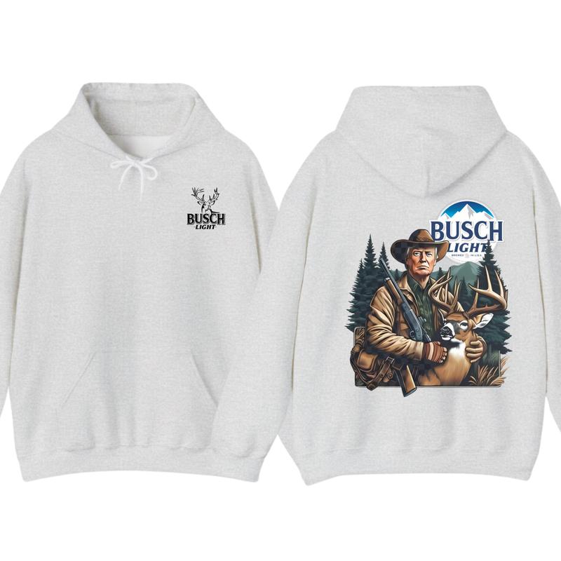 Busch Light Hunting Hoodie,T-shirt - Hunter with Deer Graphic Hoodie for Outdoor Enthusiasts, Perfect for Nature Lovers Menswear unisex hoodie