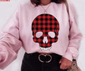 Patterned Vampire Skull Buffalo Plaid Spooky Halloween Unisex Sweatshirt