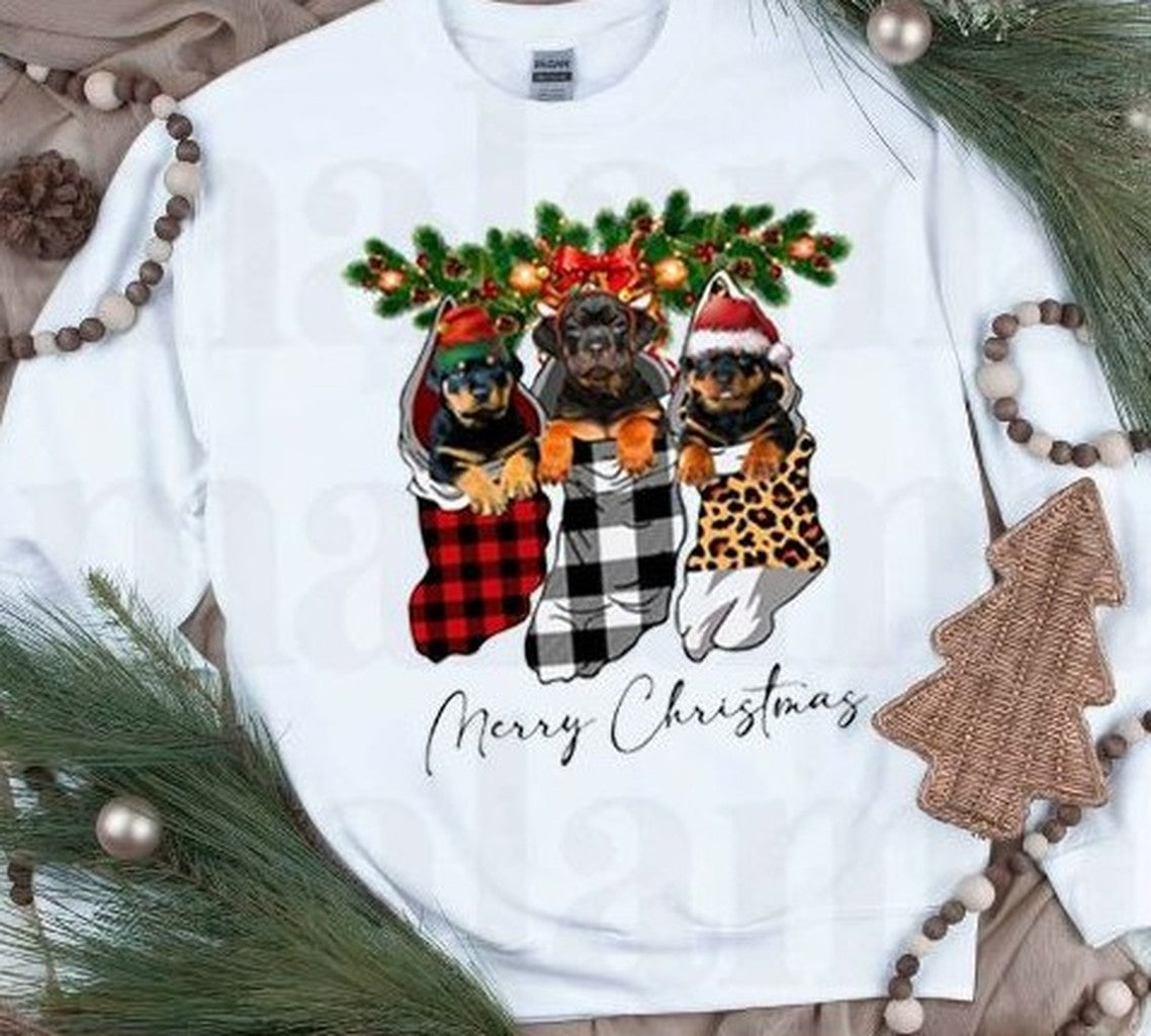 Rottweilers In Socks Leopard Xmas Sweatshirt