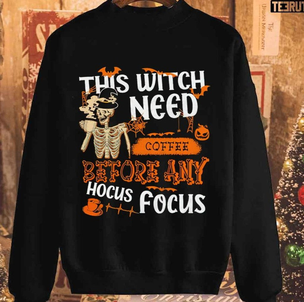 Skeleton Drinking Coffee Before Any Hocus Pocus Unisex T-Shirt