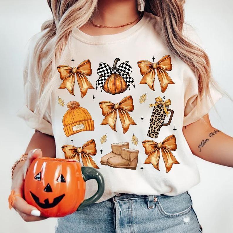 MS03 Retro Fall Basics Shirt, Retro Fall Pumpkin Bow, Coquette Bow, Autumn Girly Sweatshirt