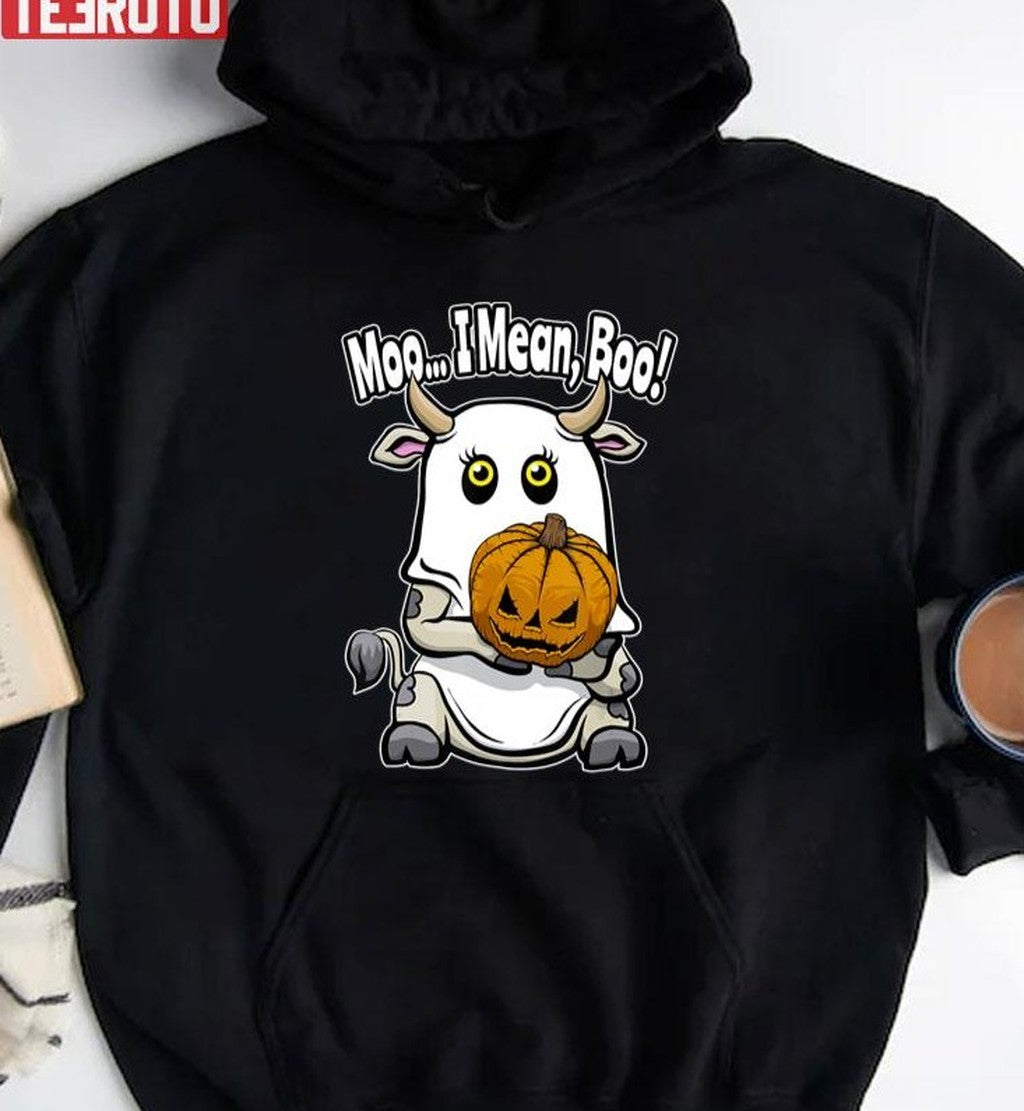 Moo I Mean Boo Ghost Cow Lover Halloween Pumpkin Unisex Sweatshirt
